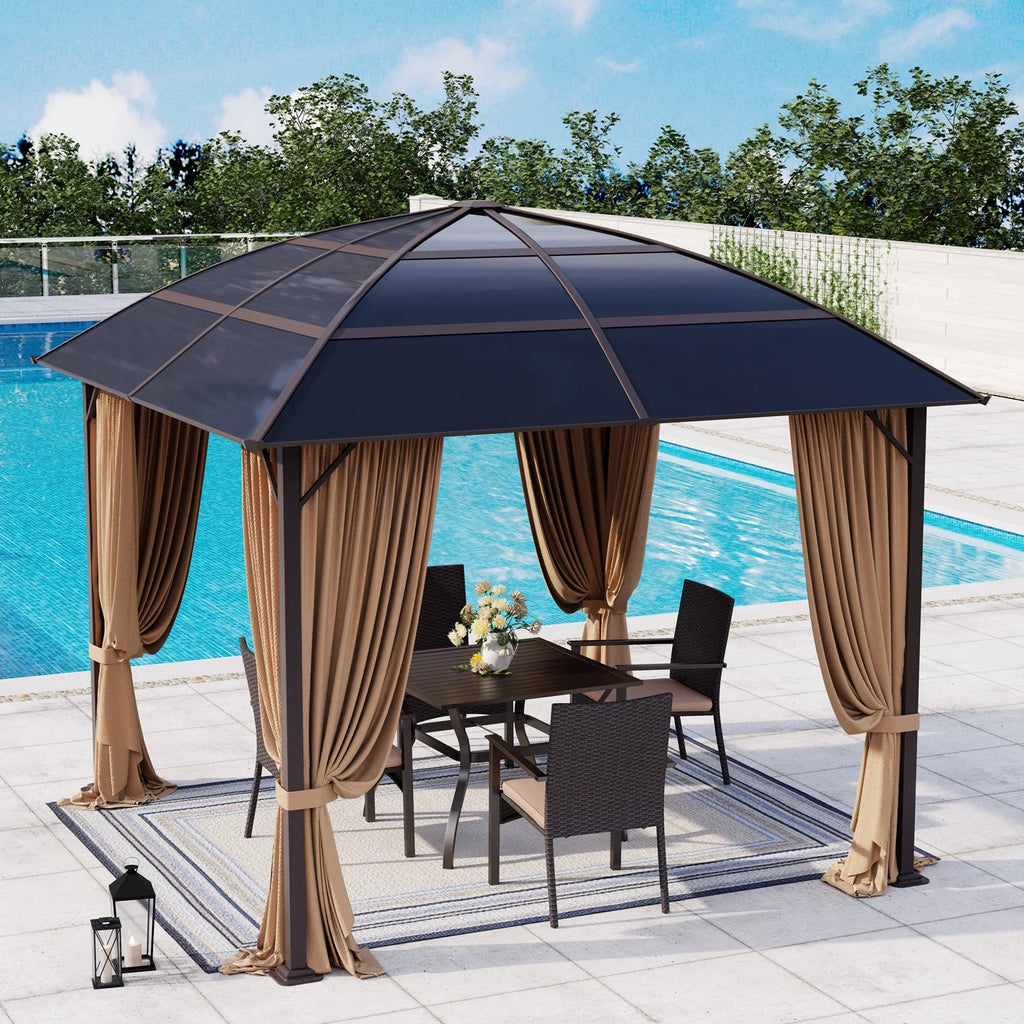 10' x 10' Outdoor Hardtop Gazebo with Netting and Curtains A8768