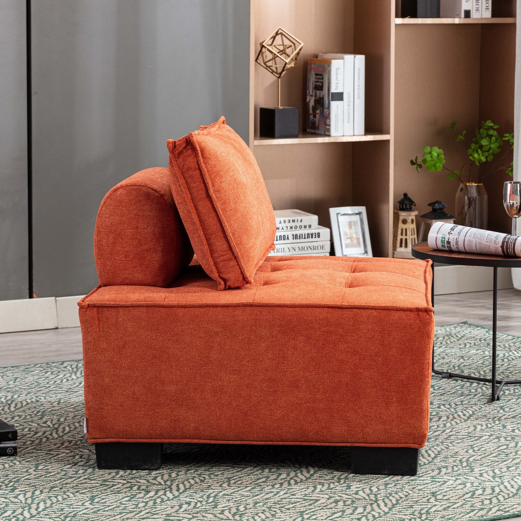 Modern Fabric Armless Modular Sofa Ottoman Orange B82800