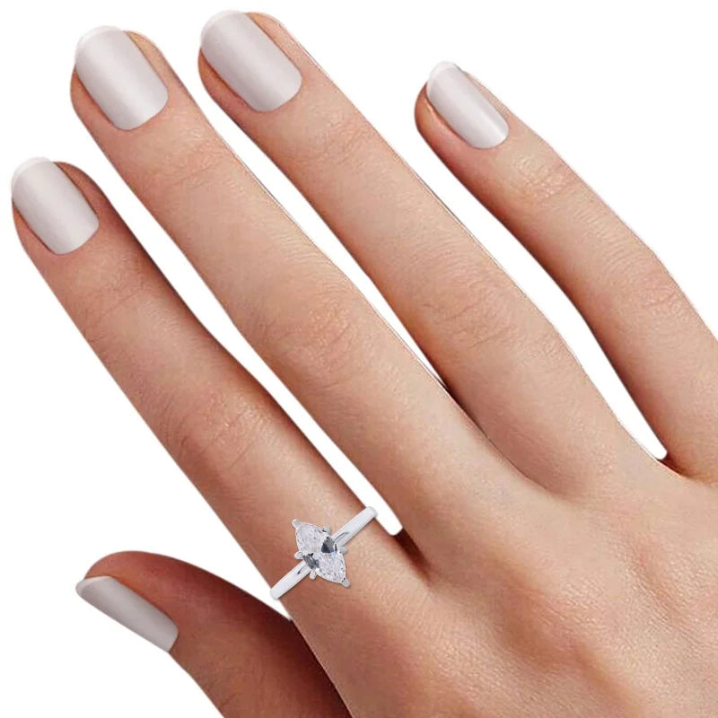 14K White Gold Plated 925 Sterling Silver Cubic Zirconia Solitaire Ring W1279