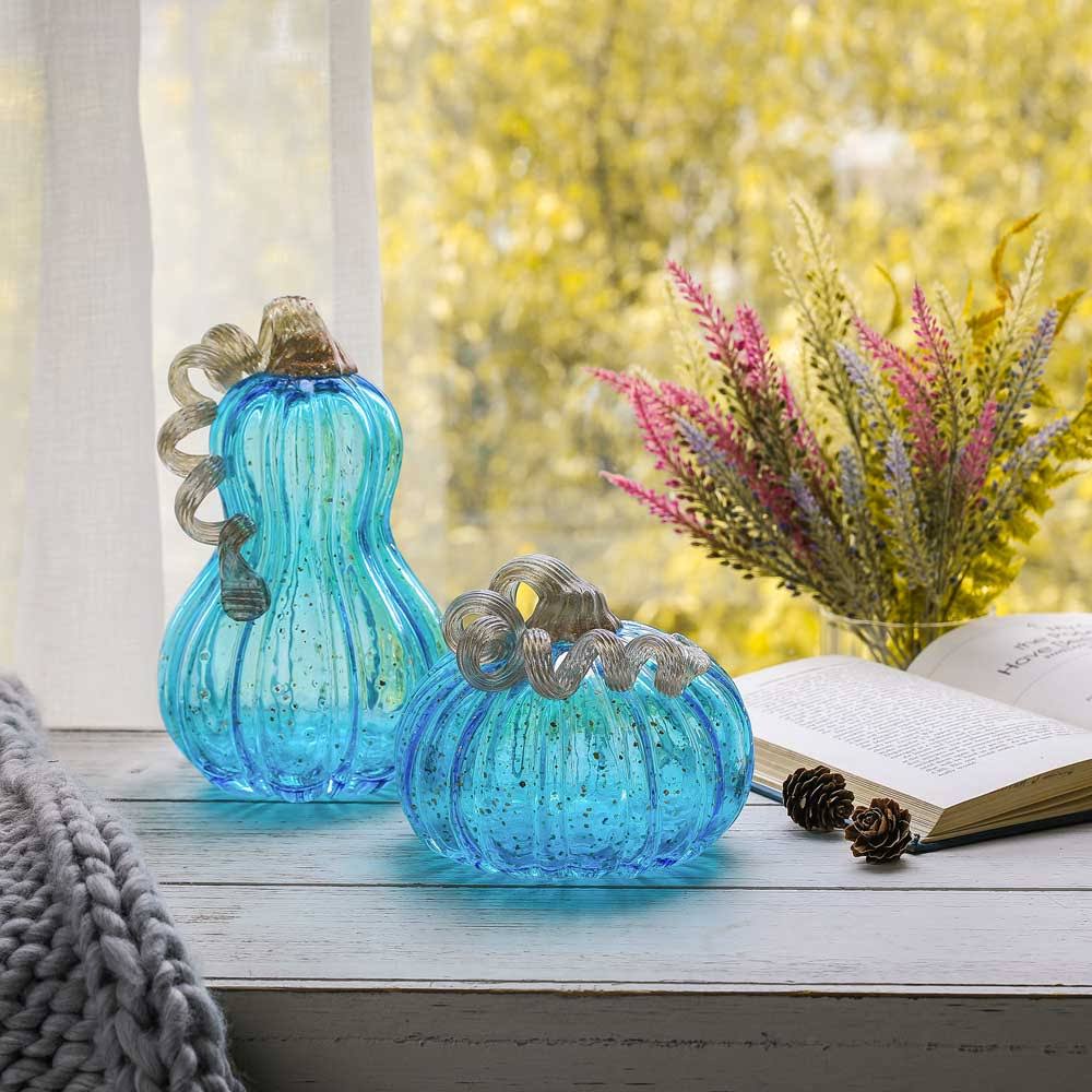 Blue Glass Pumpkin Decor Z73651