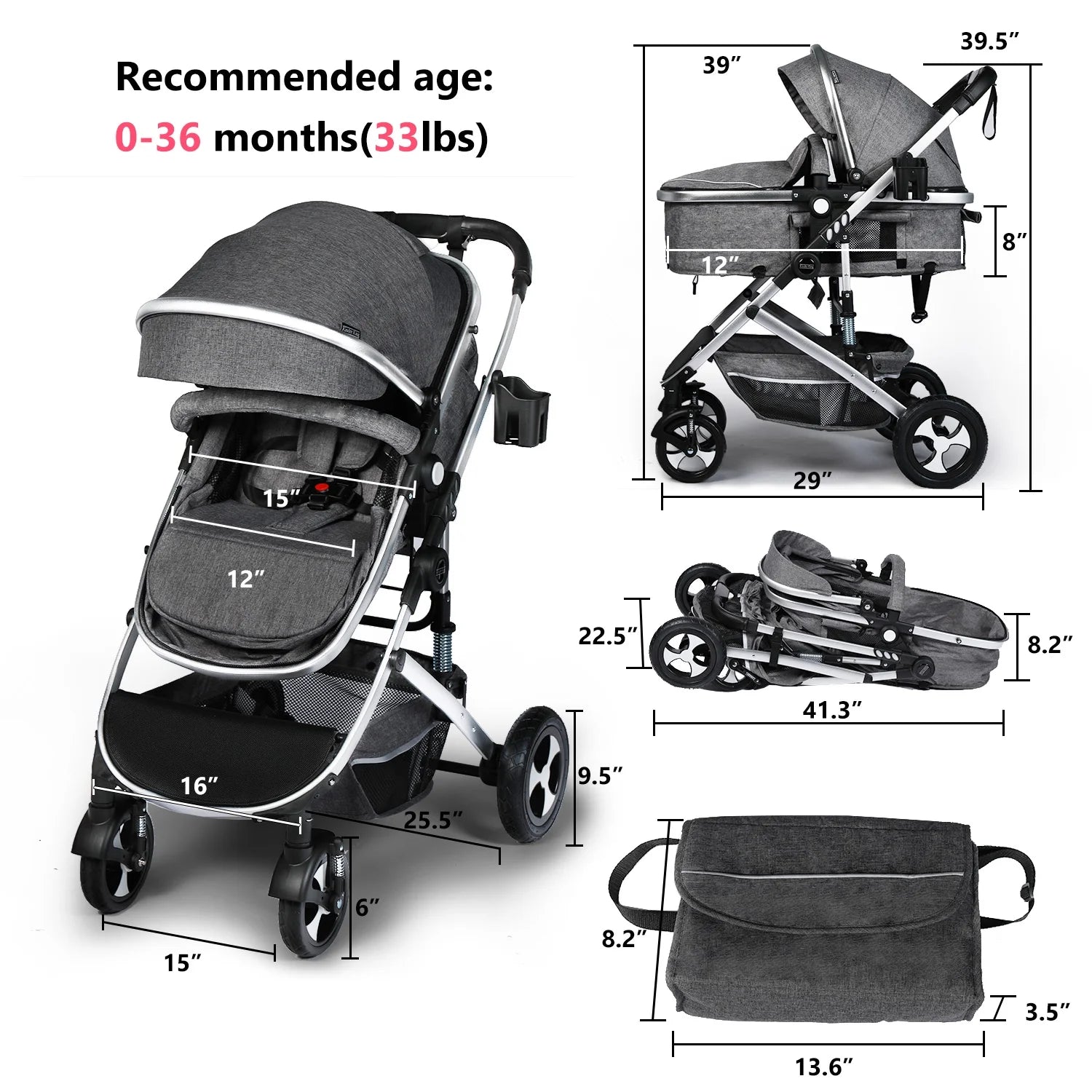 2 in 1 Convertible Baby Stroller, Dark Grey P788153