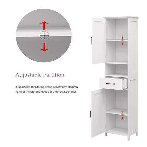 Tall Bathroom Storage Cabinet with Open Shelves and Drawer A3285
