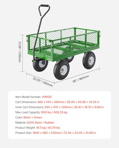 Heavy Duty Steel Garden Cart with 10" Tires and Removable Sides P1384