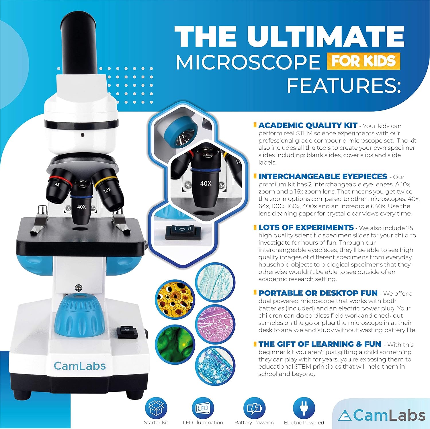 Portable Student Microscope with 25 Specimen Slides V5880