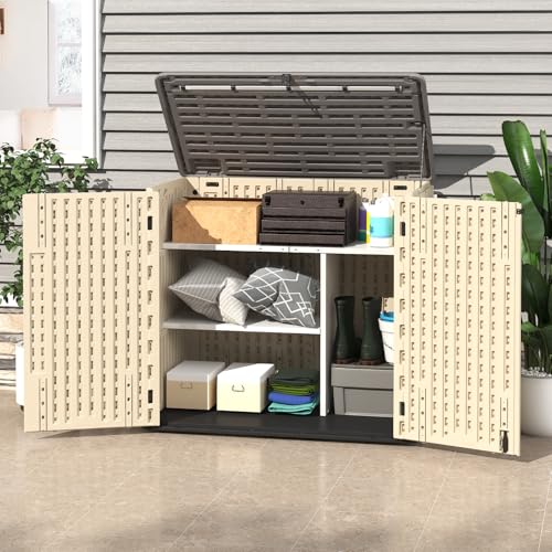 60 Cu.Ft Vertical Outdoor Storage Shed, Resin, Khaki N4608