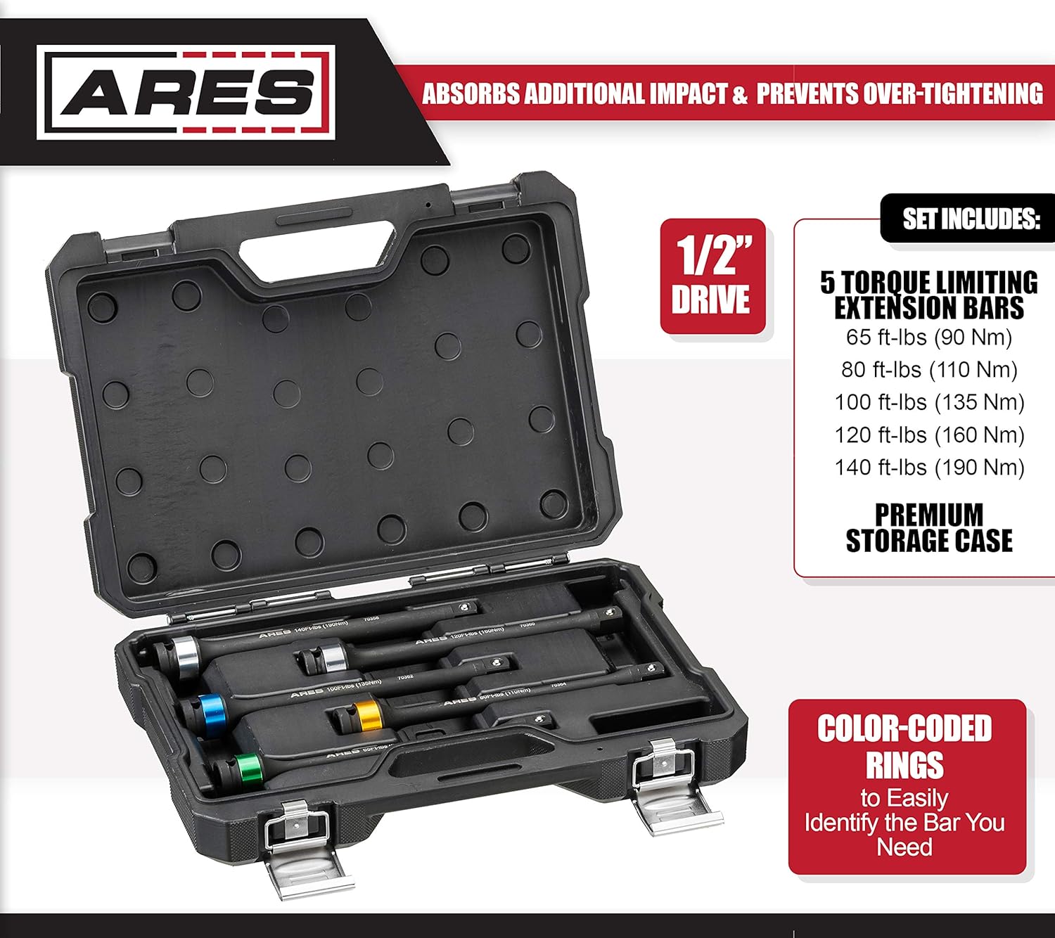 Chrome Moly 1/2-Inch Drive 8-Inch Long Impact Grade Extension Bar Set M5722