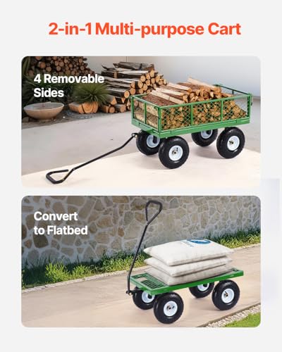 Heavy Duty Steel Garden Cart with 10" Tires and Removable Sides P1384