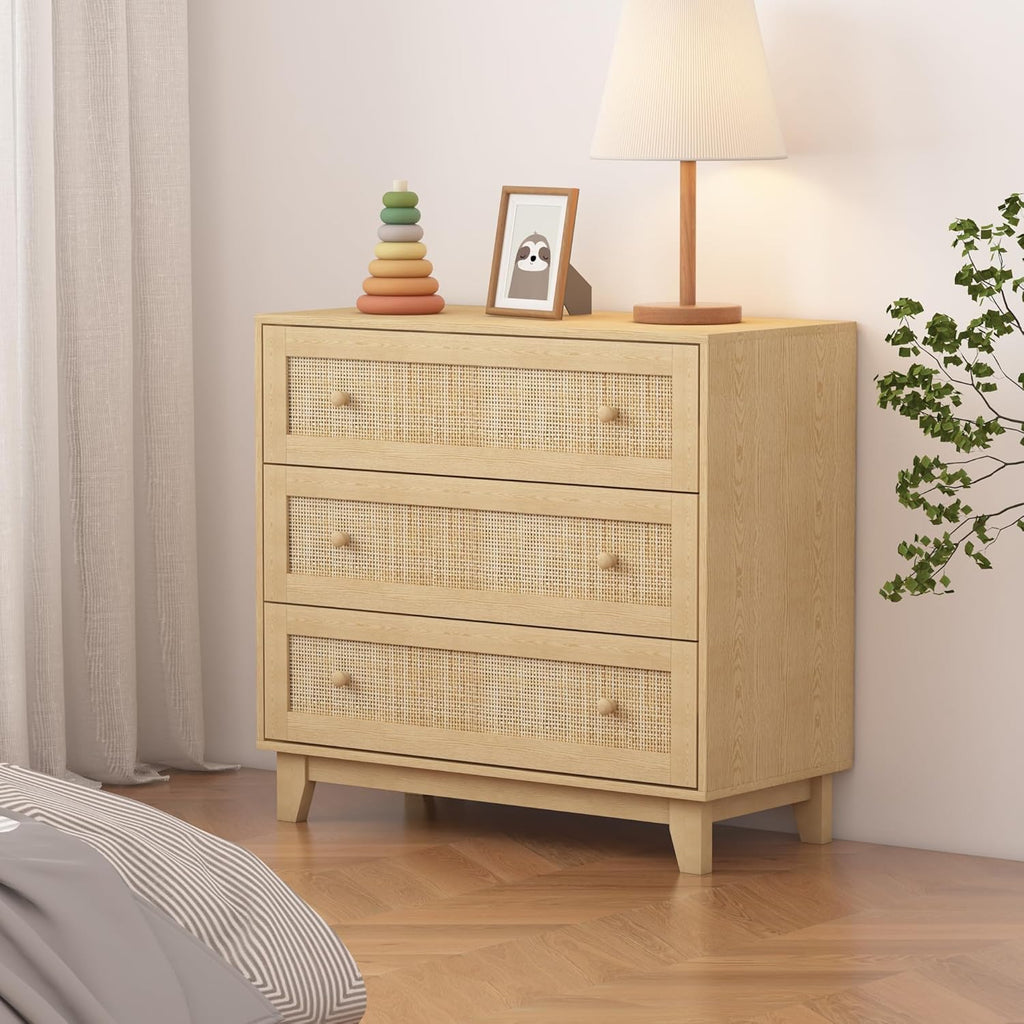 3 Drawer Natural Rattan Wood Dresser O98471