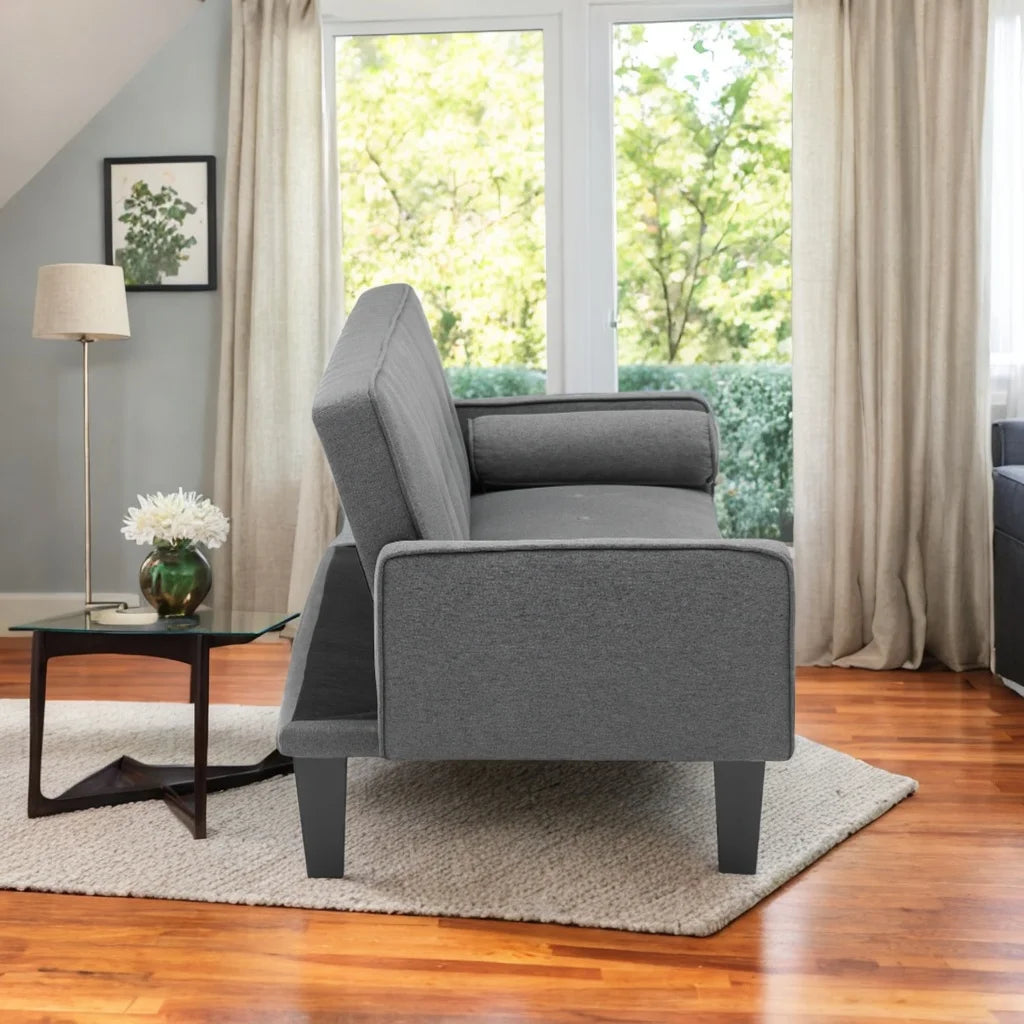 Dark Gray Cotton Linen Convertible Sofa Bed with Two Pillows H88008