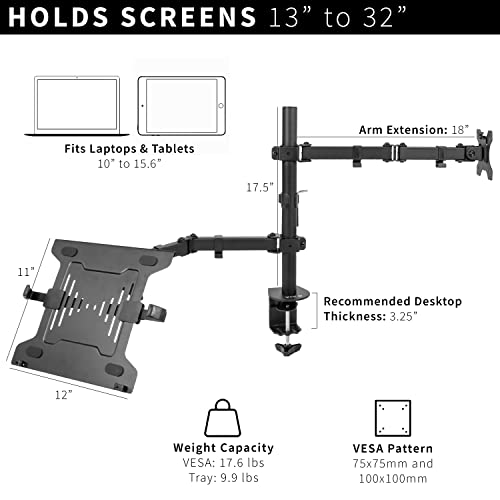 Full Motion Monitor and Laptop Desk Mount Articulating Double Arm VESA Stand K2063