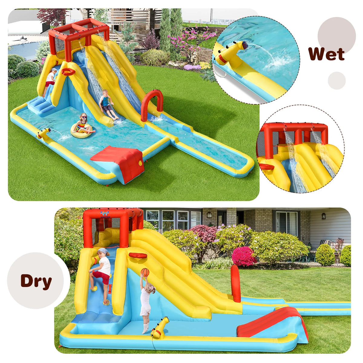 Inflatable Dual Slide Water Park Climbing Bouncer with 735W Blower Q847