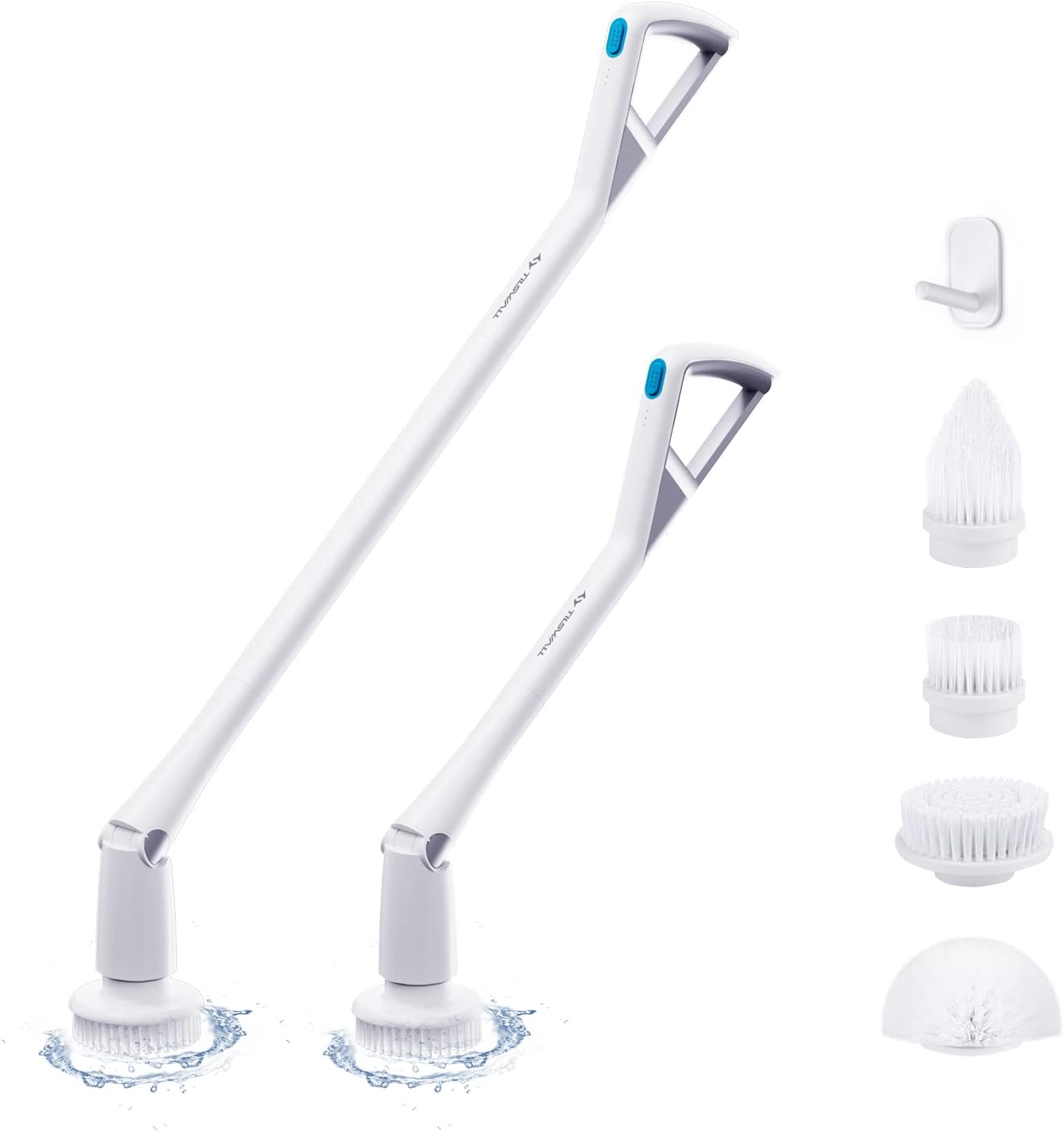 Electric Spin Scrubber with 4 Replaceable Rotating Brush Heads, 26/43 Inch Adjustable Extension Handle, Pack of 2 B46571