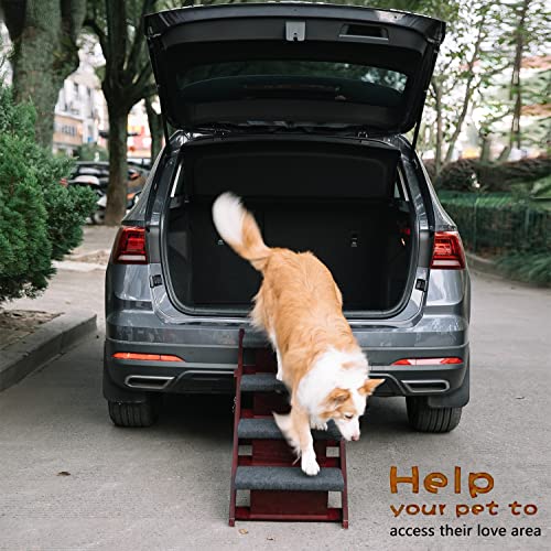 Wooden Pet Stairs Foldable Stairs & Ramp Portable Dog Ladder (Brown) U779316