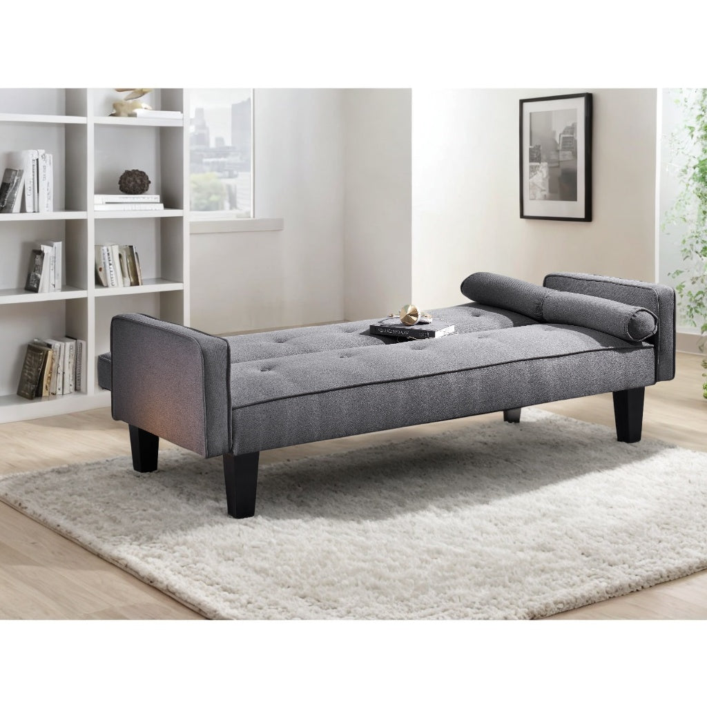 Dark Gray Cotton Linen Convertible Sofa Bed with Two Pillows H88008