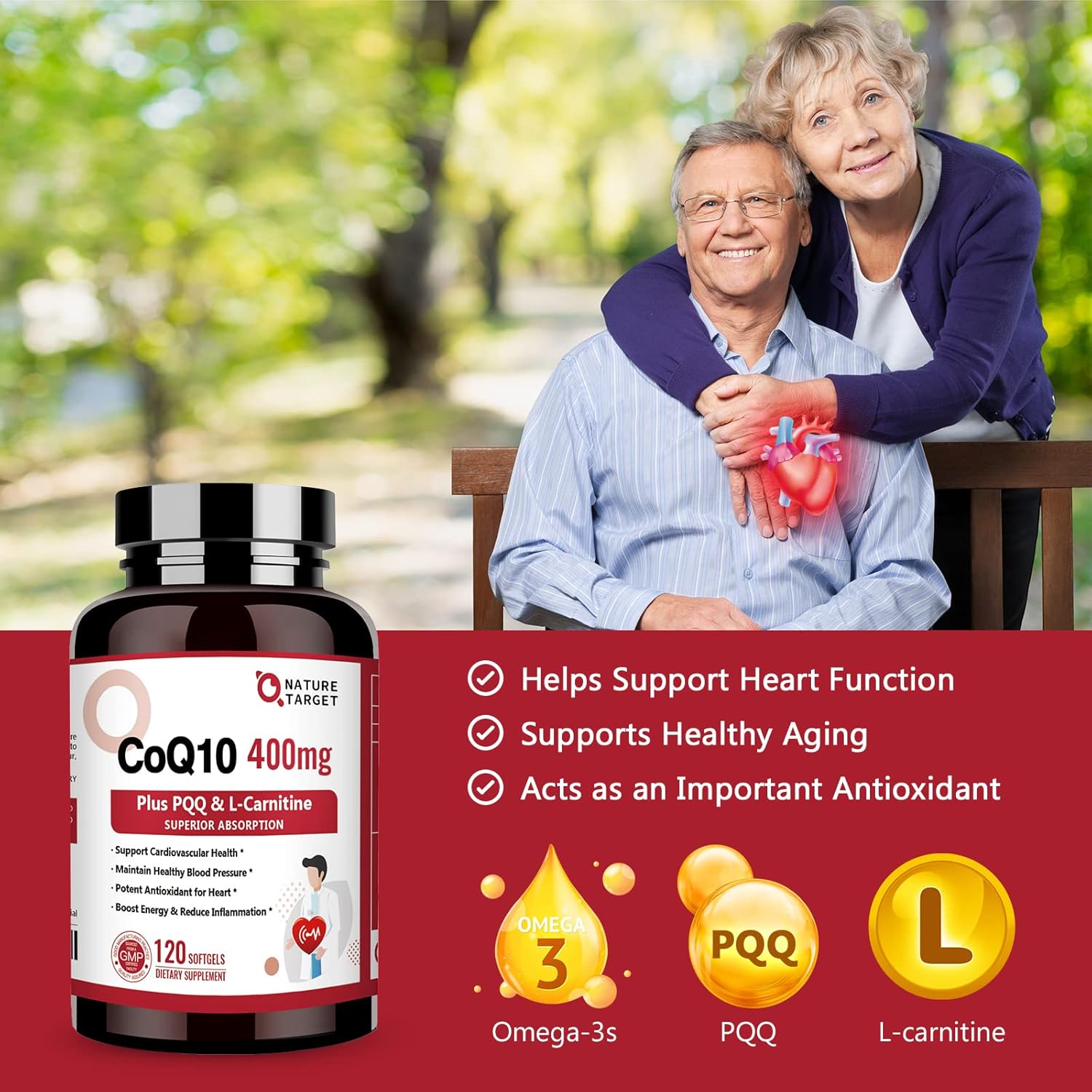 CoQ10-400mg with PQQ, Omega-3s & L-Carnitine, High Absorption Coenzyme-Q10 with BioPerine, 120 Servings B7480