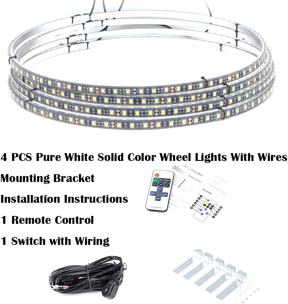 17IN Pure White LED Wheel Ring Light Kit 4PCS Single Row Waterproof K956472