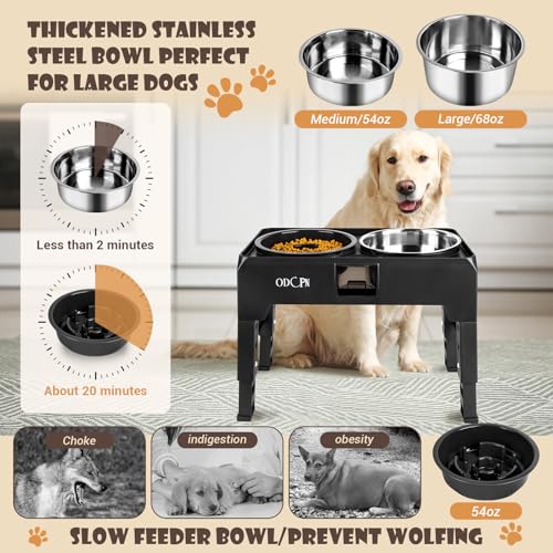 6 Height Adjustable Raised Dog Bowls with 2 Stainless Steel & 1 Slow Feeder Dog Food Bowls, Non-Slip Dog Food Stand with Catchment Drawer L79192