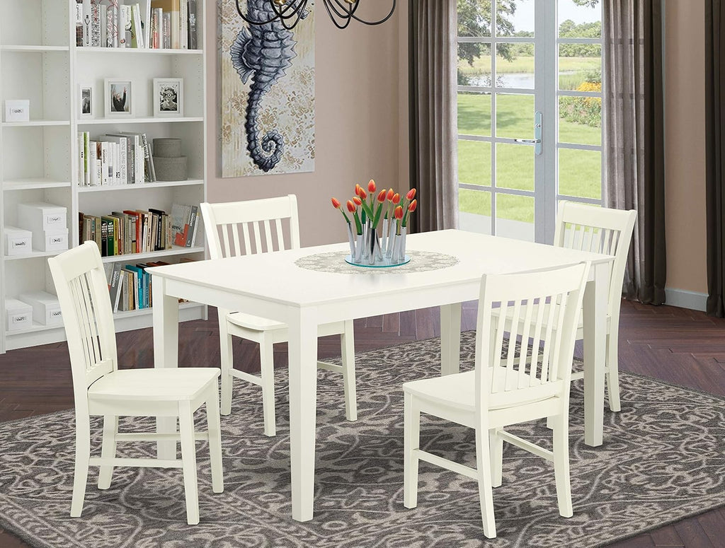 5 Pc Oak Finish Dining Set with Linen Fabric Chairs P484275