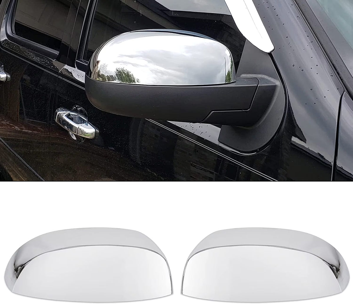 Pair Chrome Side View Upper Mirror Top Half Caps Q3287