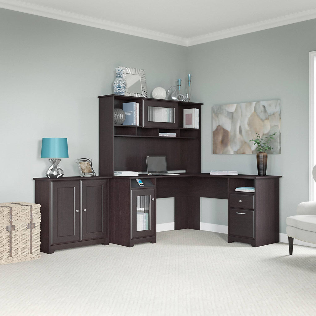 L Shaped Desk with Hutch and Low Storage Cabinet Y530095