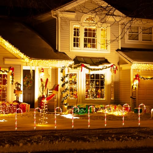 2PK 12 PCS 8 Modes Solar Candy Cane Lights 15FT J987