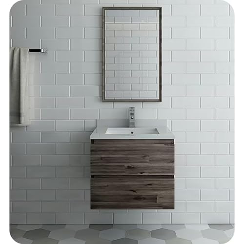 24 Inch Wall Hung Bathroom Vanity with Quartz Countertop and Ceramic Sink S451877