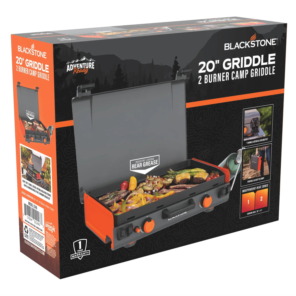 20"x14" 2-Burner Propane Camping Griddle with Latching Hood O840201