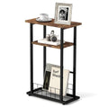 3-Tier Narrow End Table with Magazine Holder Rustic Brown N7326