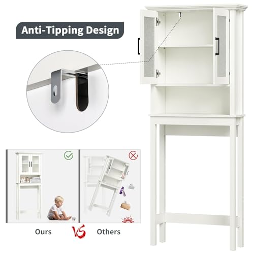 Espresso Over The Toilet Storage Cabinet with Glass Doors and Adjustable Shelf F658312