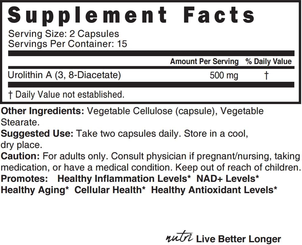 Urolithin A Supplement 500 mg 30 Vegan Capsules O880