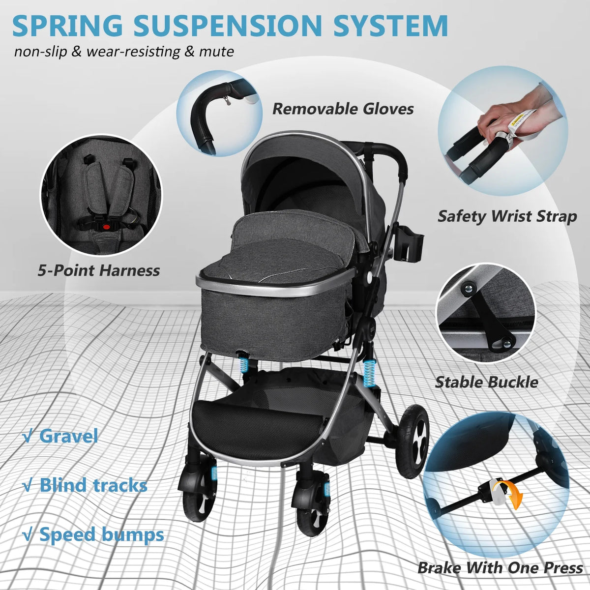 2 in 1 Convertible Baby Stroller, Dark Grey P788153