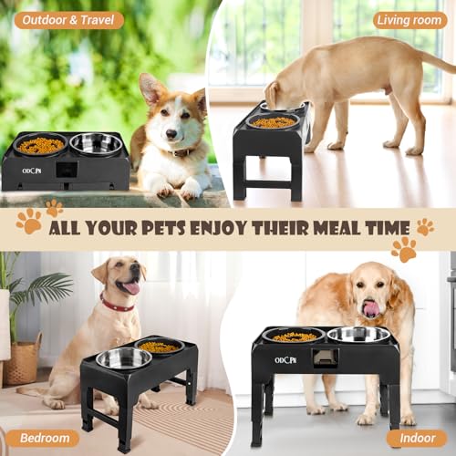 6 Height Adjustable Raised Dog Bowls with 2 Stainless Steel & 1 Slow Feeder Dog Food Bowls, Non-Slip Dog Food Stand with Catchment Drawer L79192