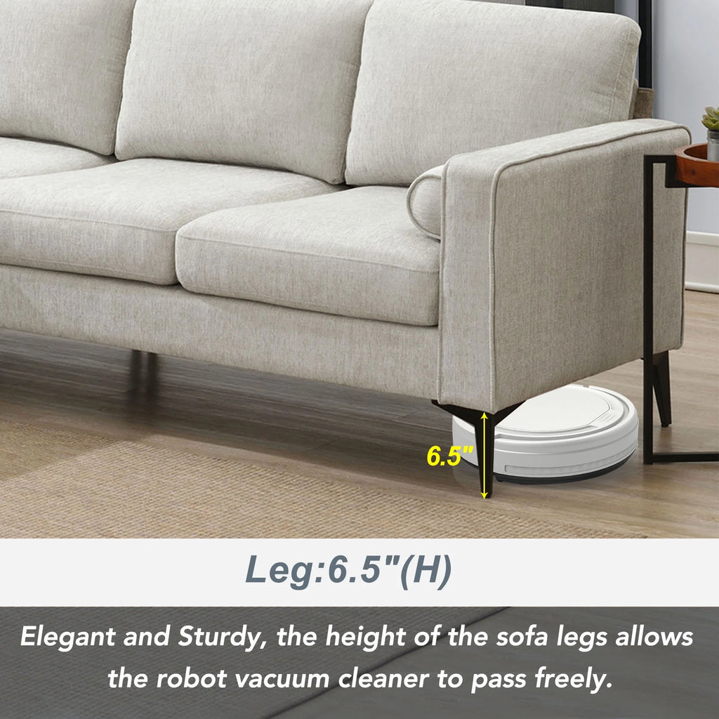 Beige 86" L-Shaped 3-Seat Sectional Sofa with Reversible Chaise D31633