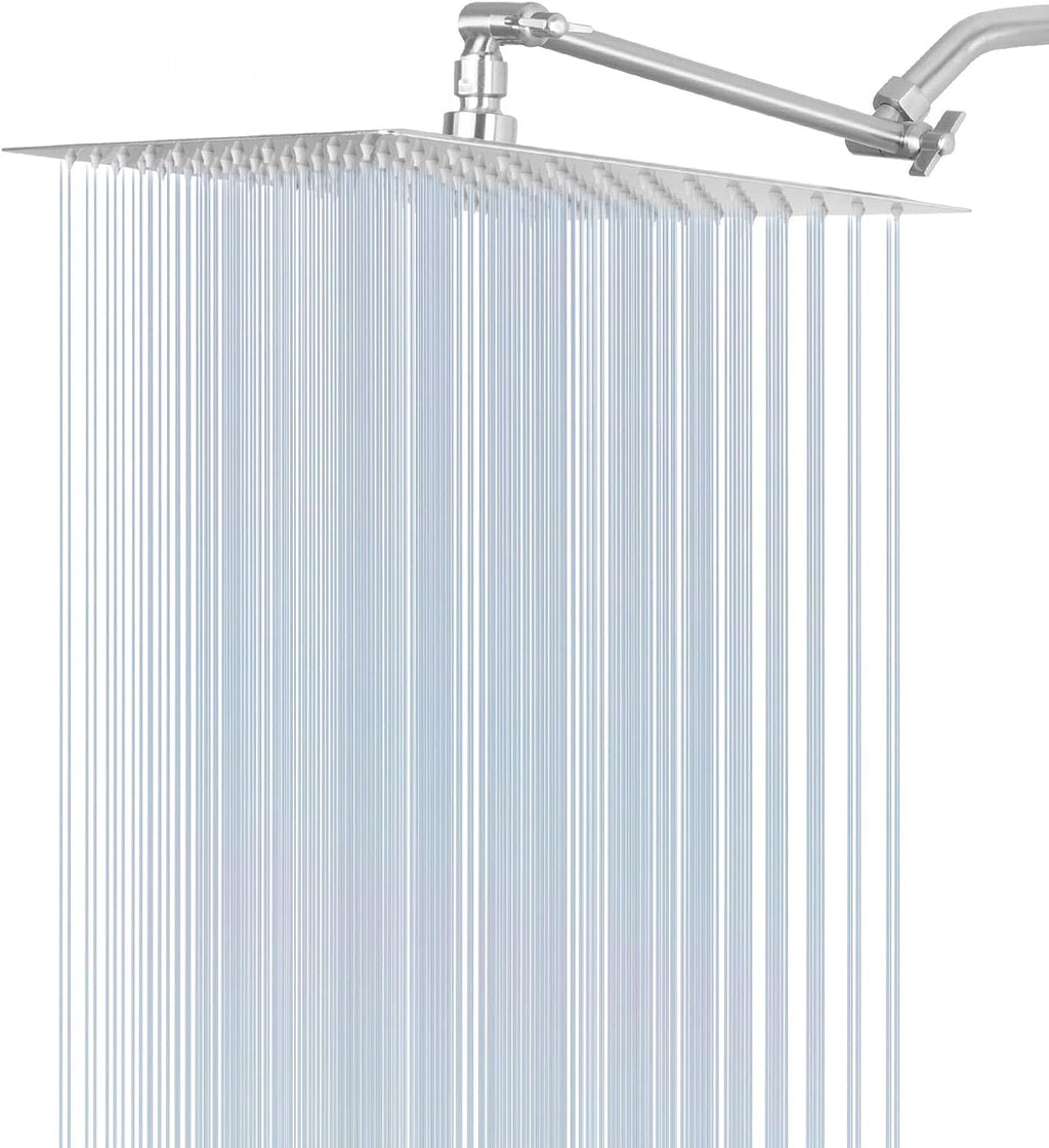 12 Inch Brushed Nickel Stainless Steel Rainfall Shower Head with Adjustable Extension Arm, Pack of 2 G5267