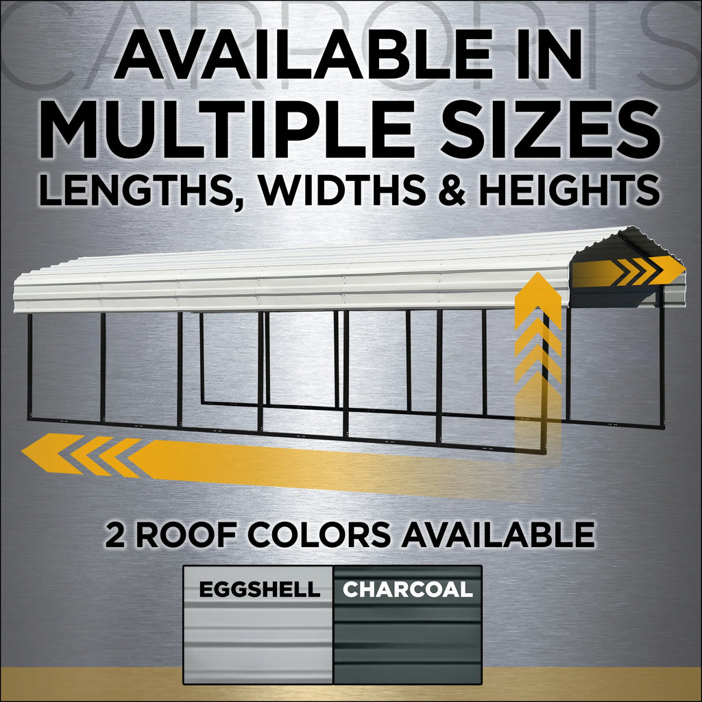 Galvanized Steel Carport Kit with 2-Sided Enclosure G1609
