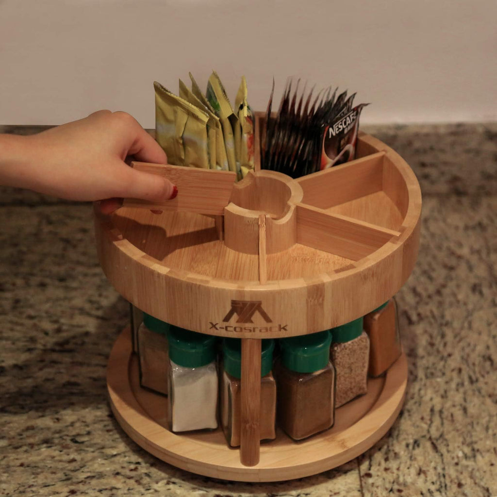 Bamboo 2-tier Lazy Susan Turntable Spice Rack Organizer G19056
