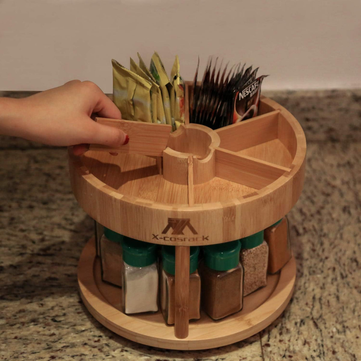 Bamboo 2-tier Lazy Susan Turntable Spice Rack Organizer G19056