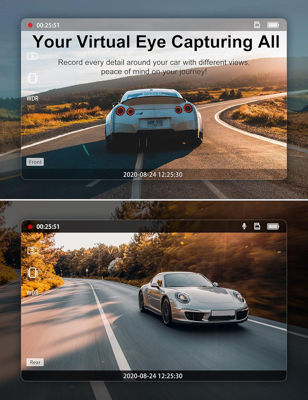Dash Cam Front and Rear 1080P Full HD Dual Lens Dashcam 170° Wide Angle Pack of 2 G93764