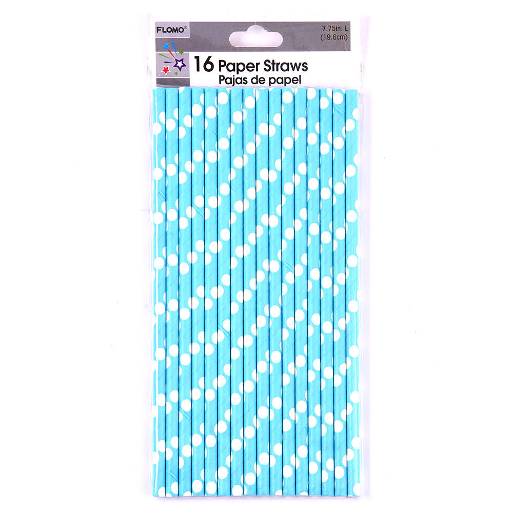 Blue Polka Dot Paper Party Straws 16 per Pack Case of 36 I6295