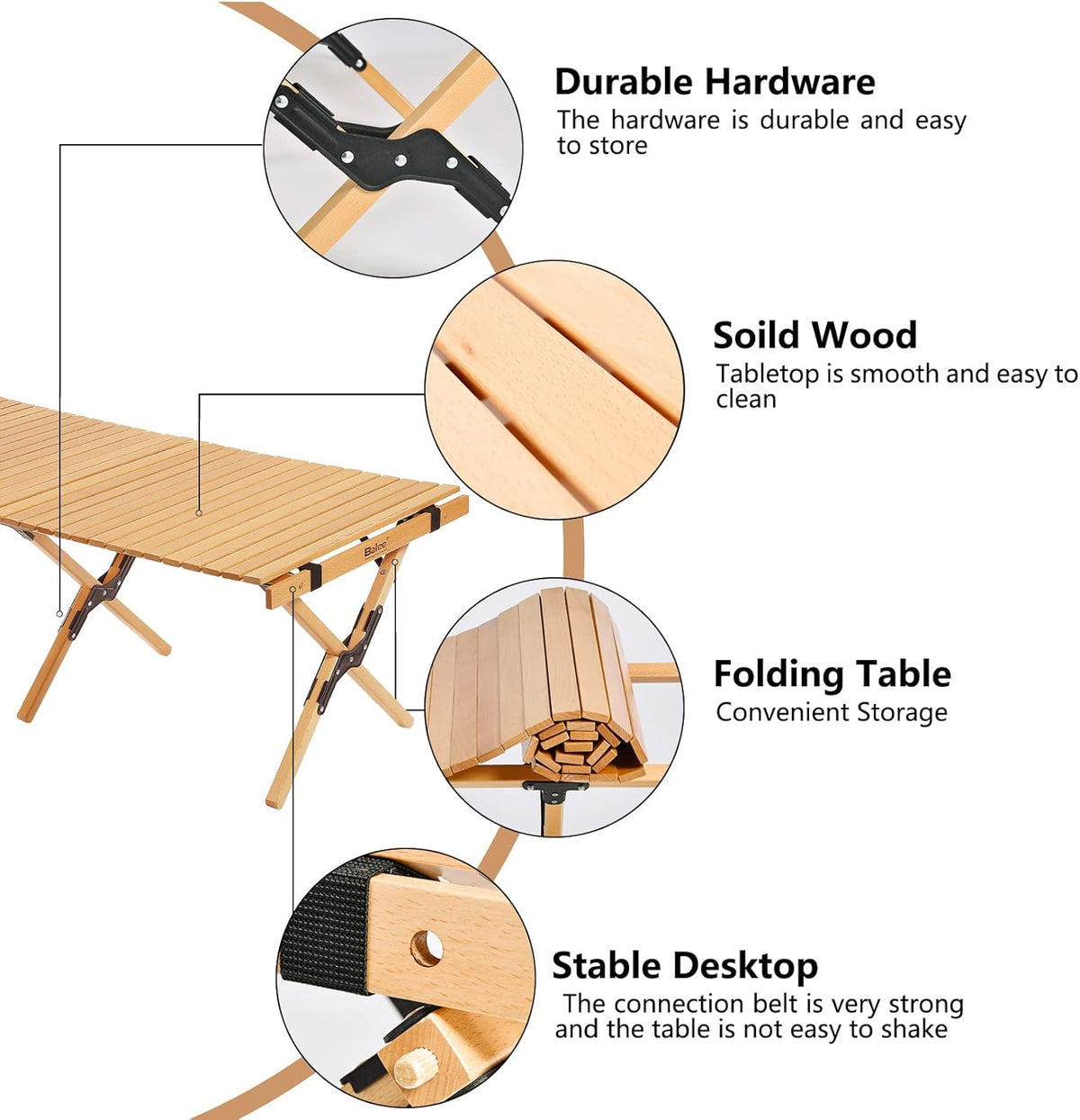 4ft Low Folding Solid Wood Picnic Table with Carry Bag X83166