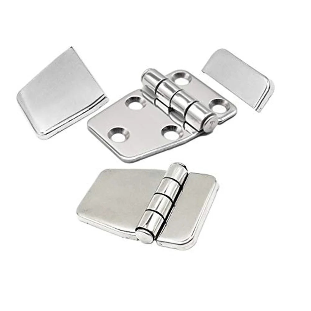 Pair of 316 Stainless Steel Short Sided Strap Hinges with Cover Caps G51929