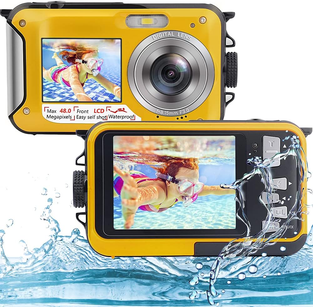 Underwater Camera 2.7K 48MP Waterproof Dual Screen Digital with Self-Timer and 16X Digital Zoom Pack of 2 Q2819
