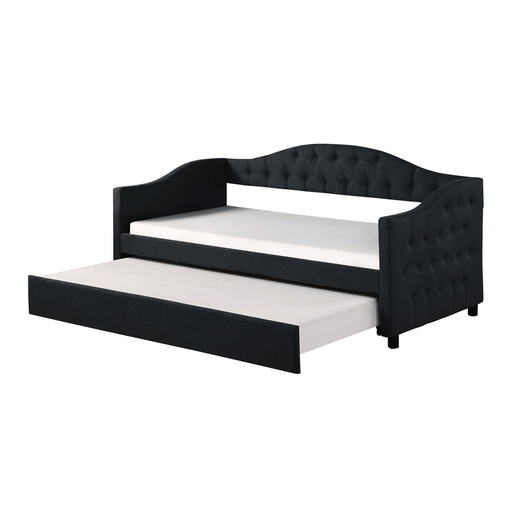Dark Gray Wood Tufted Twin Size Daybed with Trundle S134