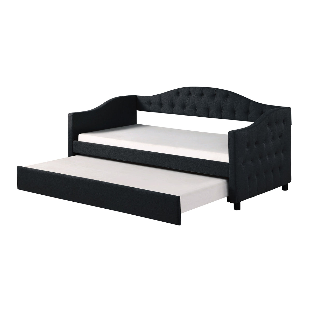 Dark Gray Wood Tufted Twin Size Daybed with Trundle S134
