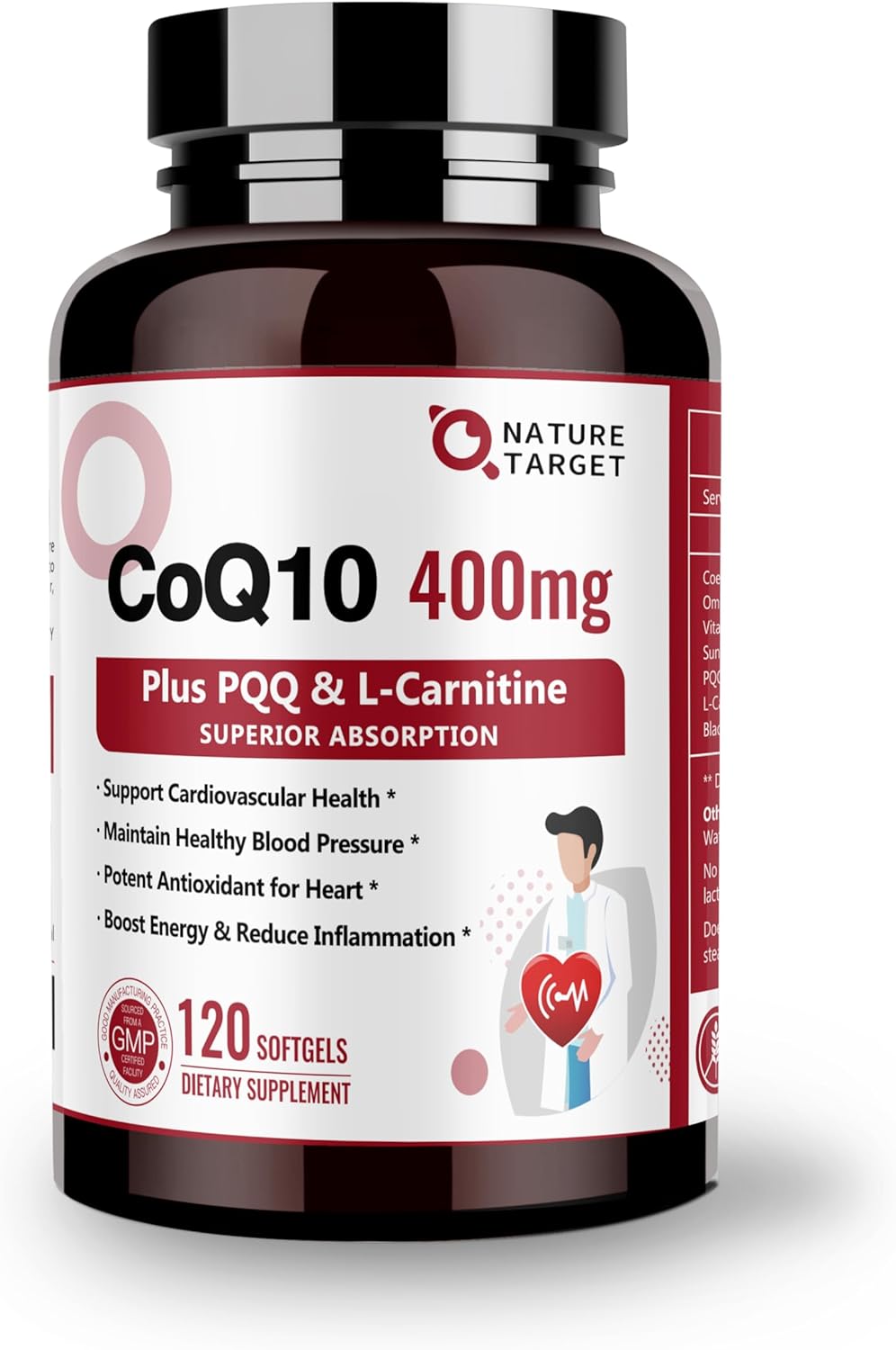 CoQ10-400mg with PQQ, Omega-3s & L-Carnitine, High Absorption Coenzyme-Q10 with BioPerine, 120 Servings B7480