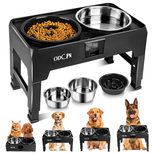 6 Height Adjustable Raised Dog Bowls with 2 Stainless Steel & 1 Slow Feeder Dog Food Bowls, Non-Slip Dog Food Stand with Catchment Drawer L79192