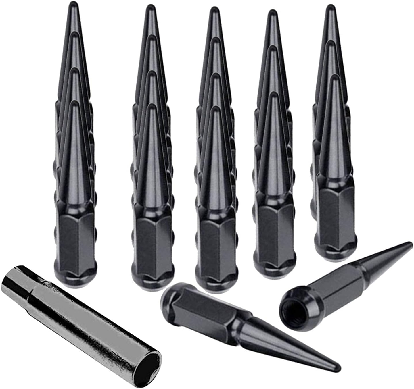 20 pcs Black Solid Steel Lug Nuts with Installation Key P69755