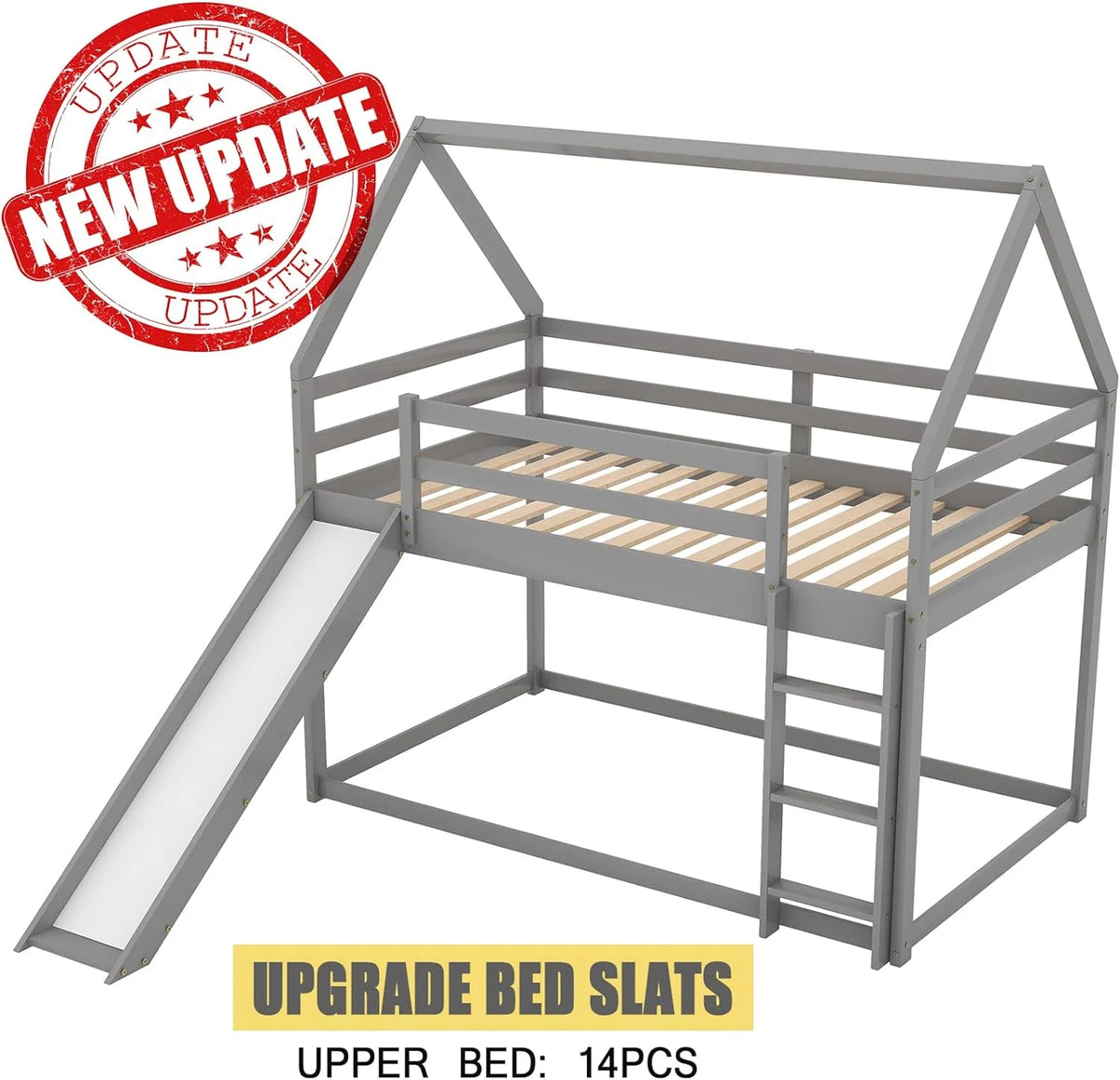 Grey Wood Bunk Bed with Slide and Ladder M62281