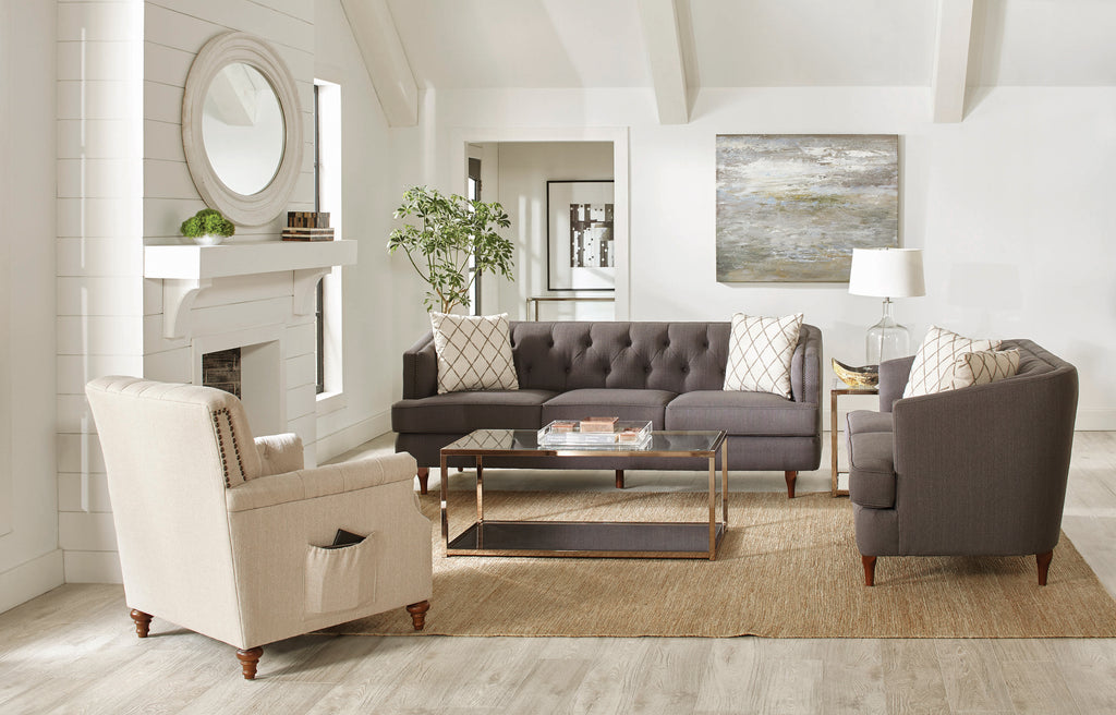 Grey and Brown Tufted Tight Back Sofa Q31964