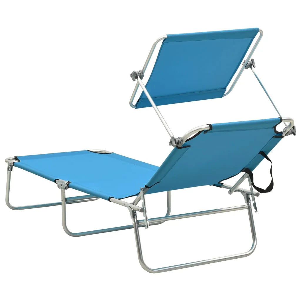 Folding Sun Lounger with Canopy Steel Turquoise and Blue E14109